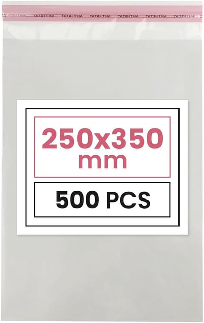 500 platte zakken met zelfklevende flap (3cm) 25 x 35 cm heldere plastic sterke transparante cellofaanzakjes voor verpakking