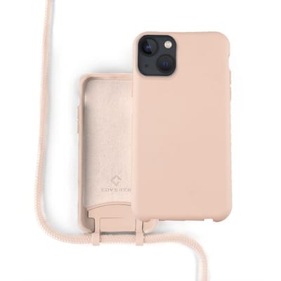 Coverzs Silicone case met koord - Telefoonhoesje met koord - Backcover hoesje met koord - touwtje - geschikt voor Apple iPhone 13 - roze