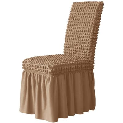 Housse de chaise en Seersucker à dossier haut avec jupe, housse de chaise extensible de qualité pour salle à manger, mariage, hôtel, Banquet, housse de siège lavable 1 Piece café clair