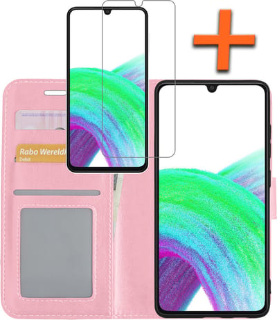 Hoes - Met Screenprotector - Geschikt voor Samsung Galaxy A33 - Luxe Pasjeshouder - Bookcase Portemonee - Flip Case - Kunstleer Book Case - Flipcase - Book Cover - Walletcase - PortemonneeHoes - Lichtroze