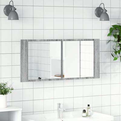 vidaXL - Badkamerkast - met - spiegel - en - LED - 100x12x45 - cm - grijs - sonoma - eiken