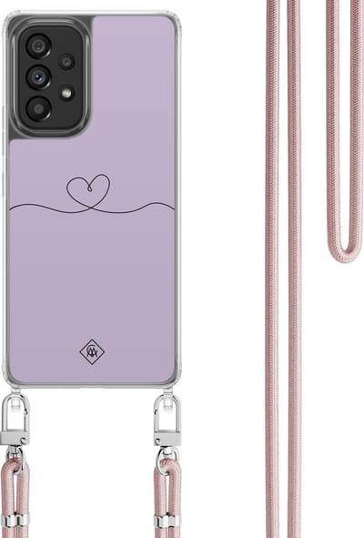 Casimoda® hoesje met koord - Geschikt voor Samsung A53 - Hart Lila - Afneembaar koord - TPU/polycarbonaat - Paars