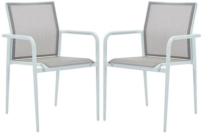 Vente-unique Set van 2 opstapelbare tuinfauteuils van aluminium en textileen - Lichtgrijs en wit - YOHA van MYLIA