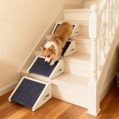 Dailygoods- Hondenhelling Antislip - Houten Hondentrap - Huisdierentrappen - Lage Hoek - Geschikt voor Kleine Honden - Afmetingen 30x25x15 cm