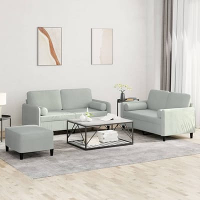 vidaXL - 3-delige - Loungeset - met - kussens - fluweel - lichtgrijs