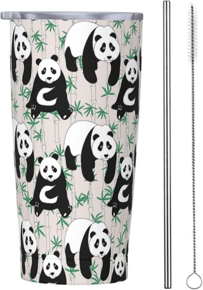 Leuke Panda mok - Reismok Thermosbeker - Warme koude dranken - Lekvrij roestvrij staal - 590 ml - Lila