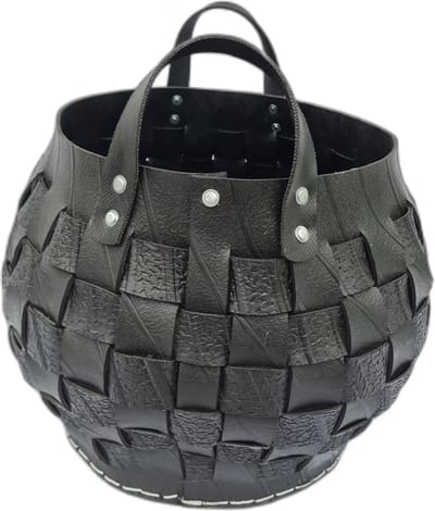TermaTech Houtmand gerecycled rubber - D32/H39cm - gevlochten rubber houtmand - houtmand autoband rubber