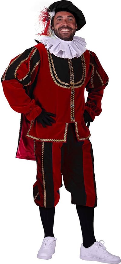 Roetpiet Deluxe "Tarragona", Zwart-Rood Kostuum - XXL