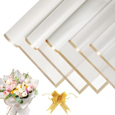 Dailygoods - Bloemverpakkingspapier - Cadeaupapier - Waterdicht - Wit Met Gouden Rand - Bloemen - Geschikt voor Boeketten en Cadeaus