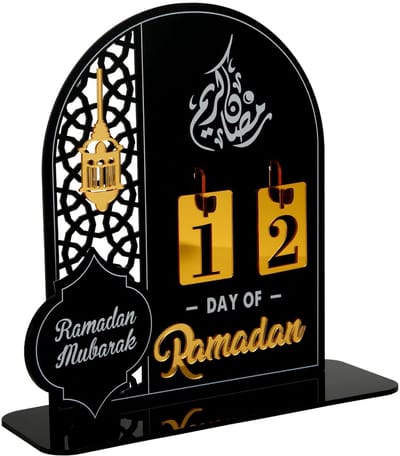 Ramadan aftelkalender, acryl Eid Ramadan Mubarak Advent aftelkalender, knutselornament, Eid kalenderdecoraties voor thuis, kinderen, cadeaus (zwart)