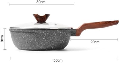30 cm Diepe Pan - Inductie, Antikleefcoating en Deksel - Granietcoating zonder PFOA - Geschikt voor Alle Fornuizen