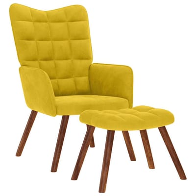 vidaXL - Relaxstoel - met - kruk - geel - fluweel