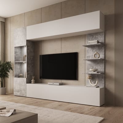 Meubella - Lomezzo - Wandmeubel - Wit/Betonlook - 250x30x187 cm