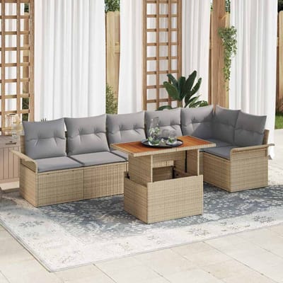 vidaXL - Tuinbank - Set - 7 - st - Beige - en - Lichtgrijs - poly - rattan