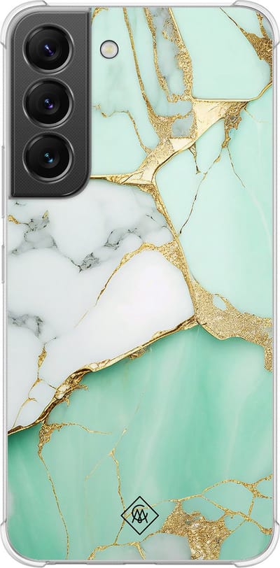 Casimoda® hoesje - Geschikt voor Samsung Galaxy S22 - Marmer Mintgroen - Shockproof case - Extra sterk - TPU/polycarbonaat - Mint, Transparant