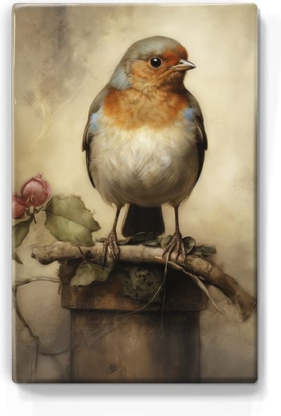 Roodborstje - Laqueprint - 19,5 x 30 cm - Niet van echt te onderscheiden handgelakt schilderijtje op hout - Mooier dan een print op canvas.