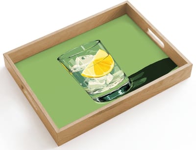 Dienblad hout 40x30 cm - Schootdienblad - Glas - Citroen - Ijsblokjes - Groen - Borrelplank rechthoek - Plateau dienbladen