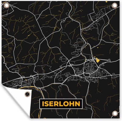 Tuin poster Goud – Duitsland – Plattegrond – Gold – Stadskaart – Kaart – Iserlohn - 200x200 cm - Tuindoek