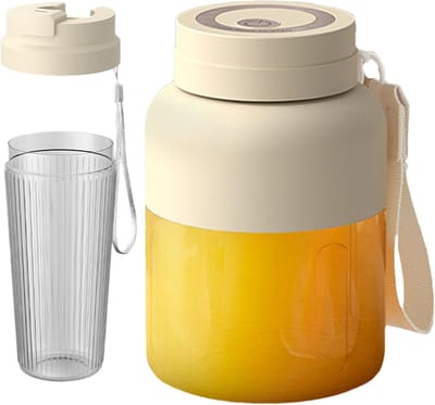Draadloze Draagbare Blender in Crème met Dubbele Bekers & Dubbele Deksel (800ml) – Oplaadbaar, met Scherpe Mesjes, voor Smoothies & Verse Sappen
