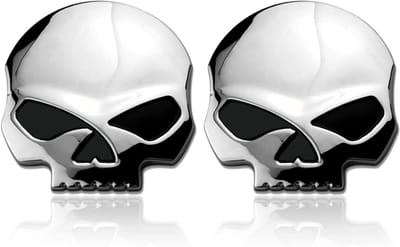 Metalen Schedel Auto en Motorfiets Stickers - Zwarte Embleem Sticker - Auto Kofferbak Styling Accessoires - Set van 2 Stuks - 3D Design - 7 * 6,8 cm.