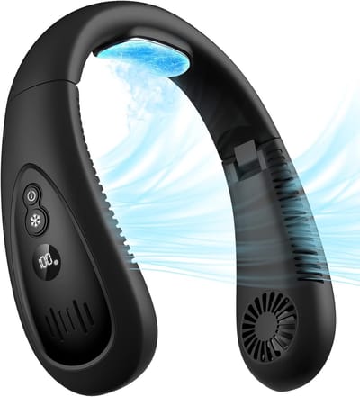 Ventilator - Nekventilator met koelplaat - 360 graden koeling - 5000mAh oplaadbaar - USB - Bladloos en opvouwbaar - Handsfree draagbaar - Zwart