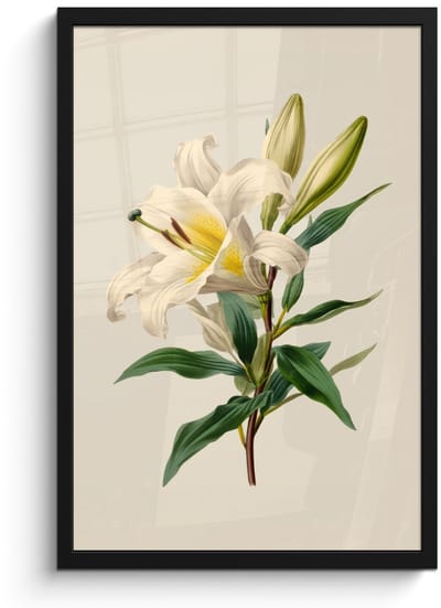 Poster in lijst - Fotolijst 40x60 cm - Posters - Lelie - Elegant - Botanisch - Beige - Posterlijst zwart - Decoratie - Wanddecoratie woonkamer - Muurdecoratie slaapkamer