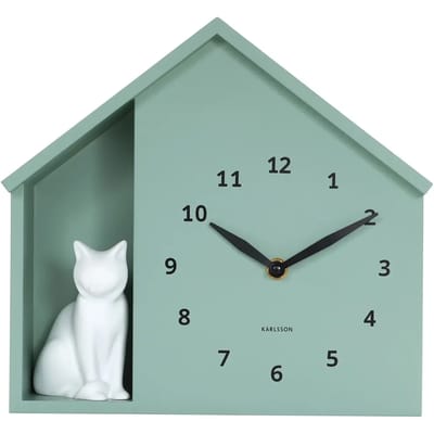 Karlsson Wandklok Sitting Cat - Groen - 24.9x24.9x27cm - Wandklok Modern