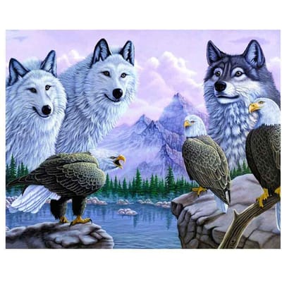 Diamant borduurwerk Wolf serie volledige diamant mozaïek hars boor strass handwerk slaapkamer decor 20X30CM gray