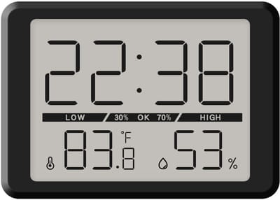 Klok, digitale wandklok, groot display, datum, temperatuur, vochtigheid, geschikt voor thuis en kantoor, batterij-gestuurd (batterijen niet inbegrepen), zwart model 4