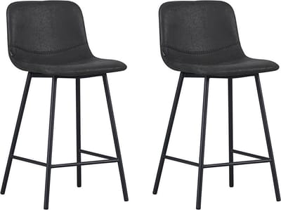 Bronx71® Industriële barkruk Mikky zwart leer 68 - 79 cm - Barkrukken set van 2 - barstoel