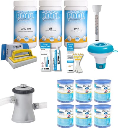 WAYS - Zwembad Onderhoud - Pakket Medium & Filterpomp 1250 L/u & 6 Filters Type H