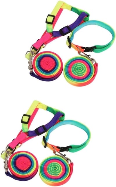 Hondenriem Set - Hondenlijn Kattentuigje - Huisdier Uitlaten - Verstelbaar Nylon - 120x2cm - Kleurrijk
