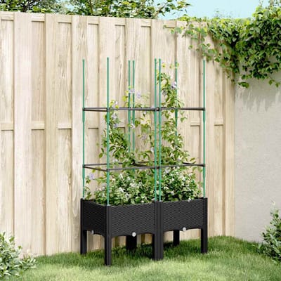 vidaXL - Plantenbak - met - latwerk - 80x40x142,5 - cm - polypropeen - zwart