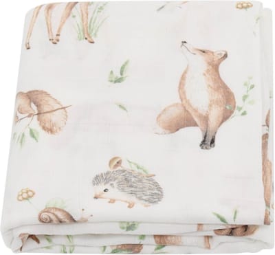 Hydrofiele Doek XL – 120x120 cm – Inbakerdoek Bamboe & Katoen – Eekhoorn, Egel & Vosje Print – Swaddle Doek Baby – Kraamcadeau