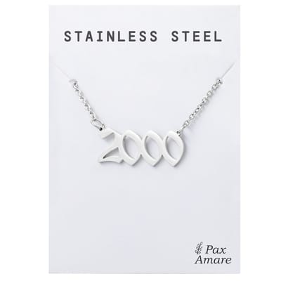 Jaartal 2000 Ketting Zilverkleurig - Stainless Steel - Sieraad op Cadeau Kaartje - Jaar Hanger - Pax Amare