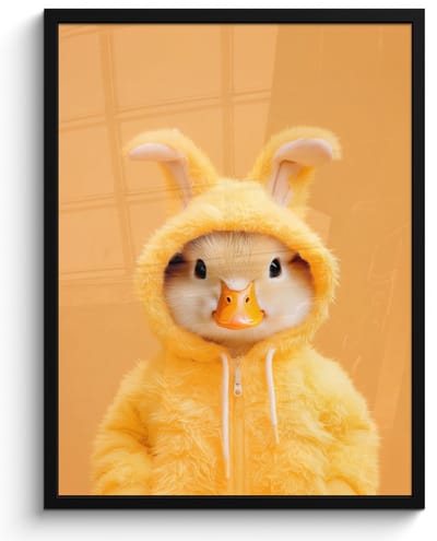 Poster in lijst - Fotolijst 50x70 cm - Posters - Paashaas - Kostuum - Eend - Posterlijst zwart - Decoratie - Wanddecoratie woonkamer - Muurdecoratie slaapkamer