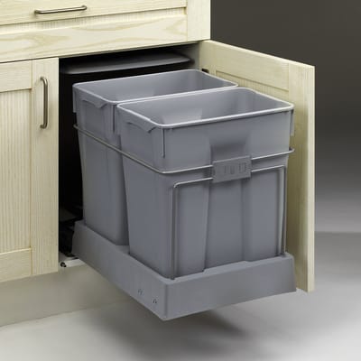 Prullenbak 60l (met 2 x 30 liter vuilbak), inbouw achter deur op geleider, met afsluitdeksel tegen geurtjes