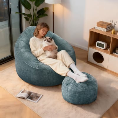 Hiaonyx Zitzak sofa comfortabel zitmeubel voor woonkamer en slaapkamer - met voetenbank - Blauw