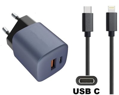 OneOne 33W snellader met 2 poorten + 1,0m sterke USB C naar Lightning kabel. GAN lader. PD PPS oplader adapter past op Apple iPhone 11 Pro, iPhone 11 Pro Max, iPhone 12, iPhone 12 Mini, iPhone 12 Pro, iPhone 12 Pro Max, iPhone 13