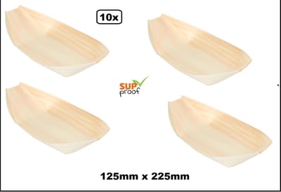 10x Amuse bootje hout 220mm x 115mm - Amuse tapas snacks punt zak kerst restaurant diner festival feest party