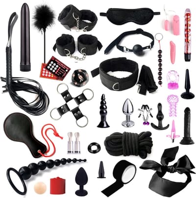 VIN® BDSM Extreme - Sex Toys voor Koppels - 35 Stuks - Seksspeeltjes voor Koppel - Zweepje Seks - Shibari Touw – Shibari – Bondagesets - Sexspeeltjes voor Koppels - Couple Games – Bondagesets – Boeienset, Handboeien, Tepelklemmen, etc - Zwart