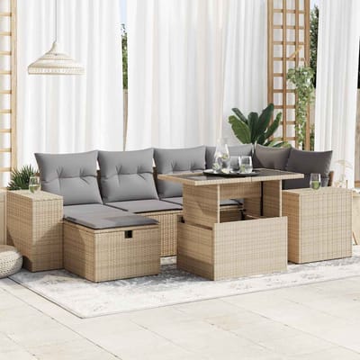 vidaXL - 8-delige - Loungeset - met - kussens - poly - rattan - beige