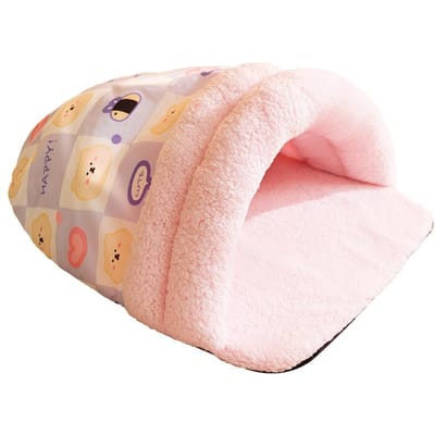 Roze Pantoffels met Speelse Dierenprint Kattenmand Warm en Dik Huisdier Kat Elektronisch Huisdier Kattenmand In Herfst en Winter L  75*55cm