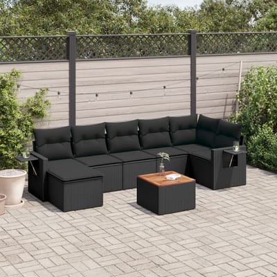 vidaXL - 8-delige - Loungeset - met - kussens - poly - rattan - zwart