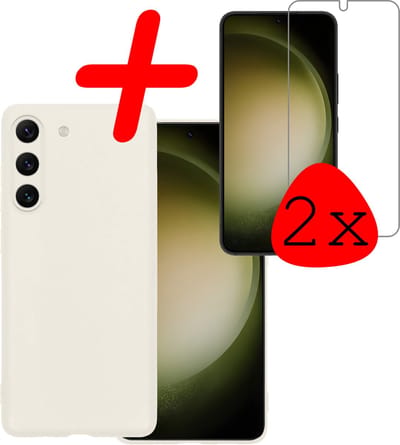 Hoesje Met 2x Screenprotector - Geschikt voor Samsung Galaxy S23 - Sterk & Shockproof - Back Cover - Siliconen Case - Telefoon Hoes - Wit
