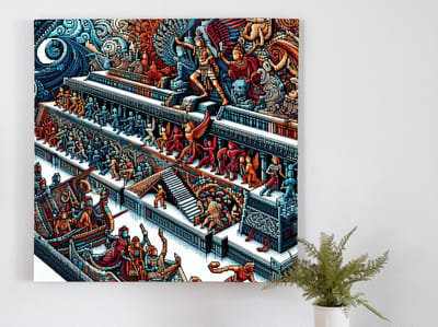 Pixel art relief schilderij | Reliëf van Pixels: Een Kunstzinnige Weergave in Levendige Kleuren | Kunst - 20x20 centimeter op Canvas | Foto op Canvas