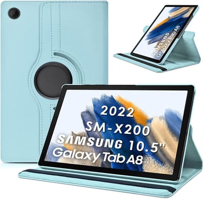 Hoes Geschikt voor Samsung Galaxy Tab A8 hoes – Hoes Geschikt voor Samsung Galaxy Tab A8 (2021 / 2022) hoes – 360° draaibaar tablethoes – Lichtblauw