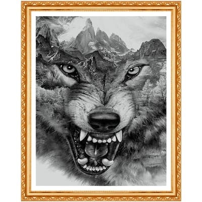 Peinture de diamant en point de croix, broderie complète de diamants, motif de loups, strass collés, couture 20X30CM black