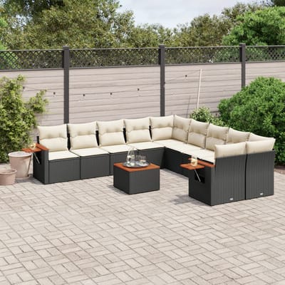 vidaXL - 11-delige - Loungeset - met - kussens - poly - rattan - zwart