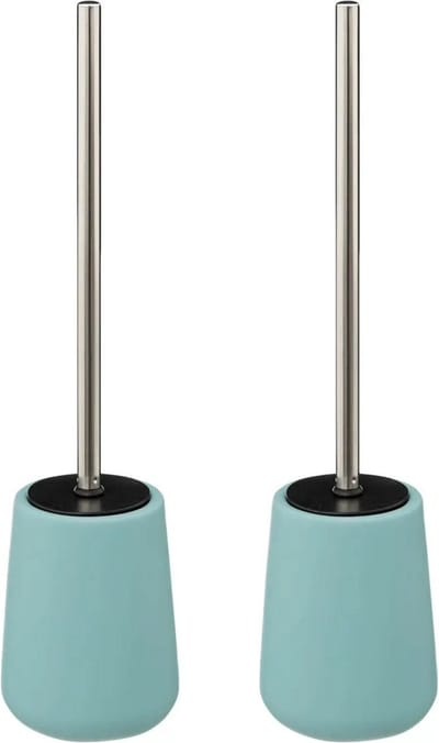 5Five Toilet/wc-borstel in houder - 2x - polyresin/metaal - ijsblauw - 40 cm